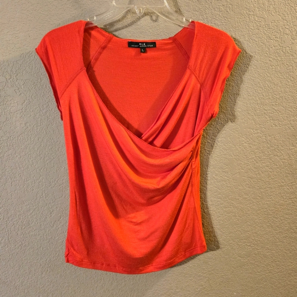 Heart Moon Star Womens Red Cross Over Baby Doll Top Size Large Modal/Spandex